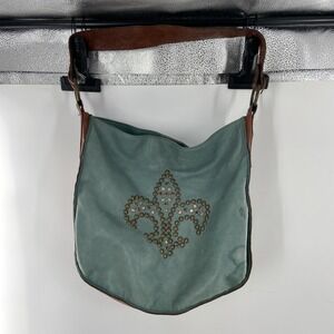 Vintage MCFADIN Brown Leather Bag with Swarovski Crystal Fleur-De-Lis